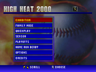 High Heat Baseball 2000 title screen for Playstation